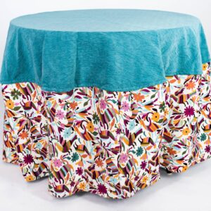 Mantel azul y estampado